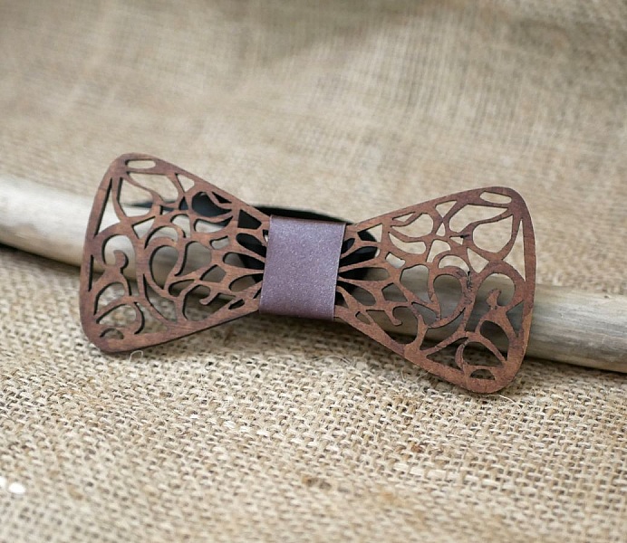 French wooden bow tie with hollowed out arabesques