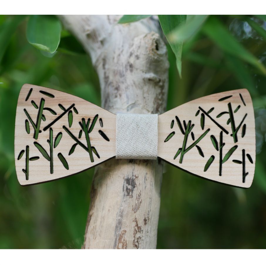 French wooden bow tie with bamboo decoration 