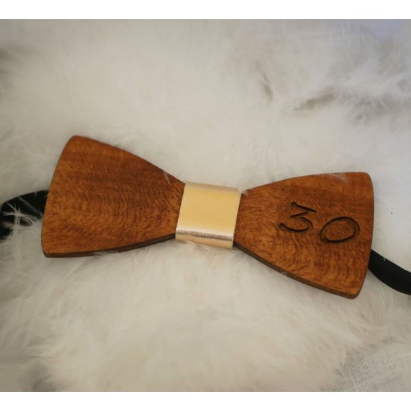 Wooden bow tie Beechwood metallic leather ribbon to be personalized by engraving
