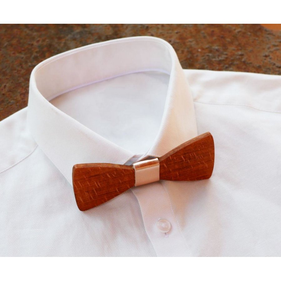 Wooden bow tie Beechwood metallic leather ribbon to be personalized by engraving