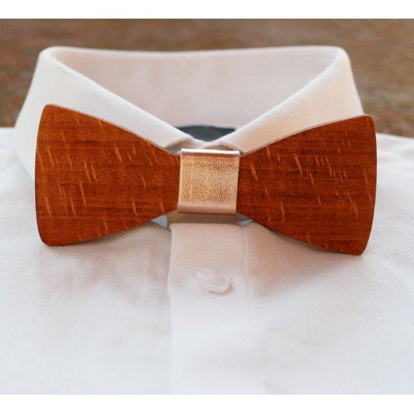 Wooden bow tie Beechwood metallic leather ribbon to be personalized by engraving