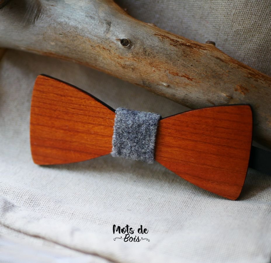 Wood and wool bow tie to personalize made in France