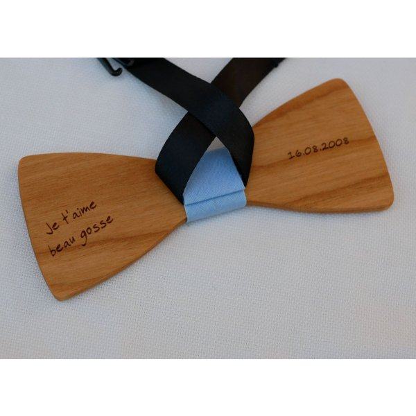 Wooden bow tie cherry wood oiled linen to be personalized made in France