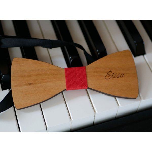 Wooden bow tie cherry wood oiled linen to be personalized made in France