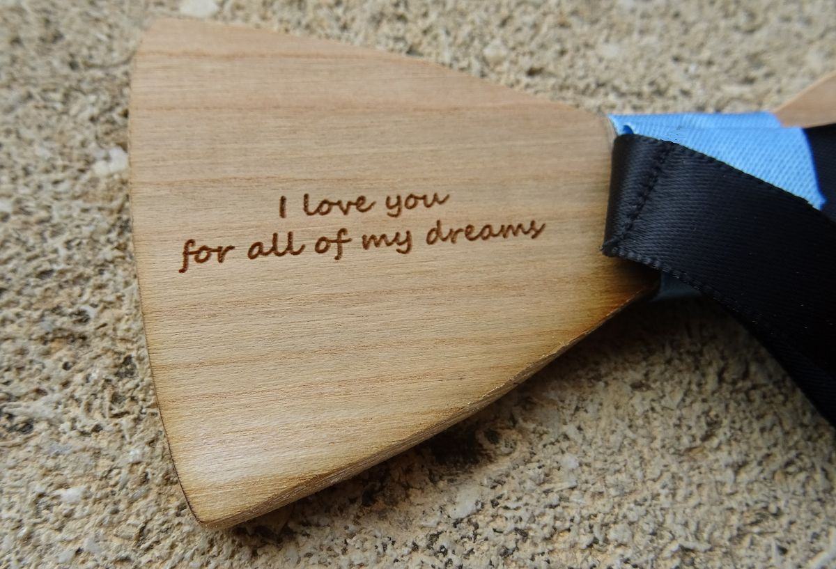 Engraved wood stained polka dot bow tie to personalize