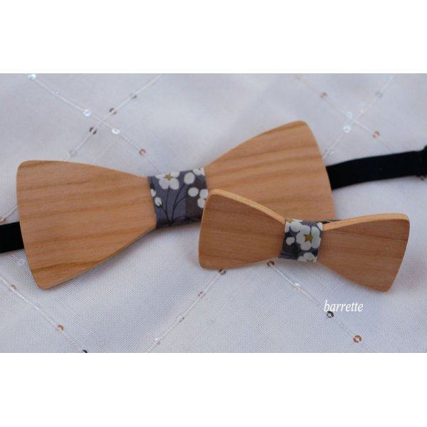 Wooden bow tie cherry wood oiled linen to be personalized made in France