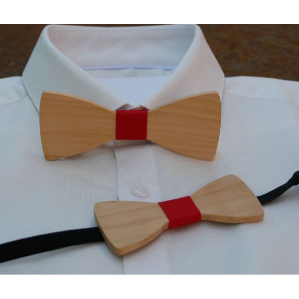 Wooden bow tie cherry wood oiled linen to be personalized made in France