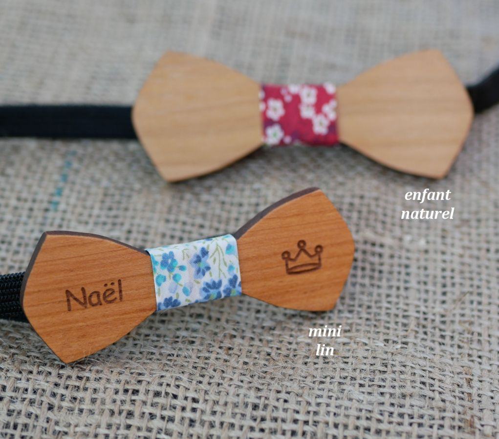 Wooden bow tie Mini "le rablé" for child to personalize