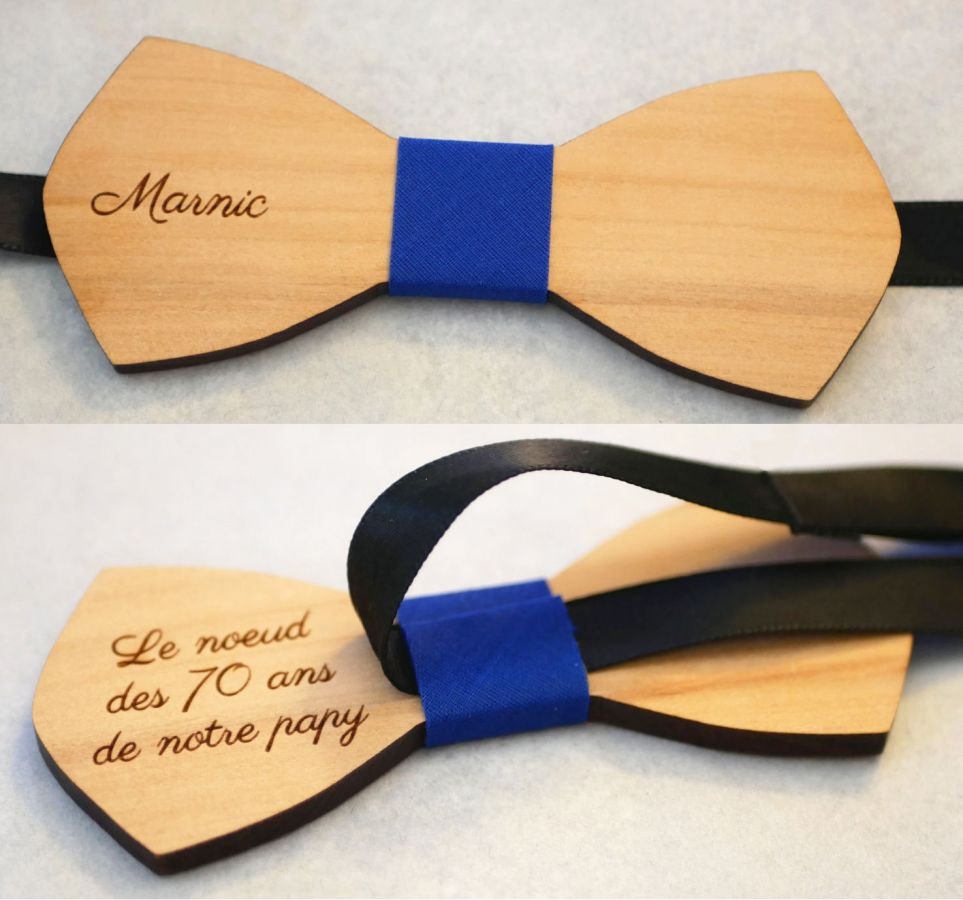 Natural wood bow tie to be personalized by engraving "le rablé  