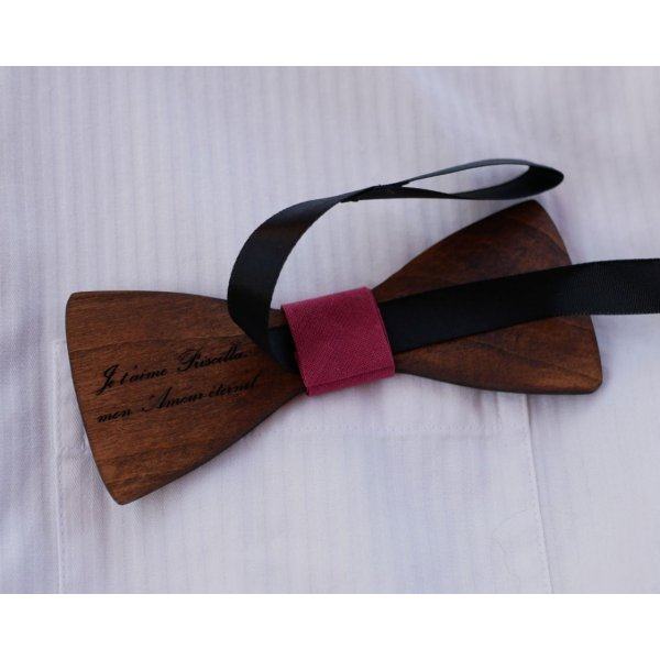 Walnut wood bow tie to personalize made in France