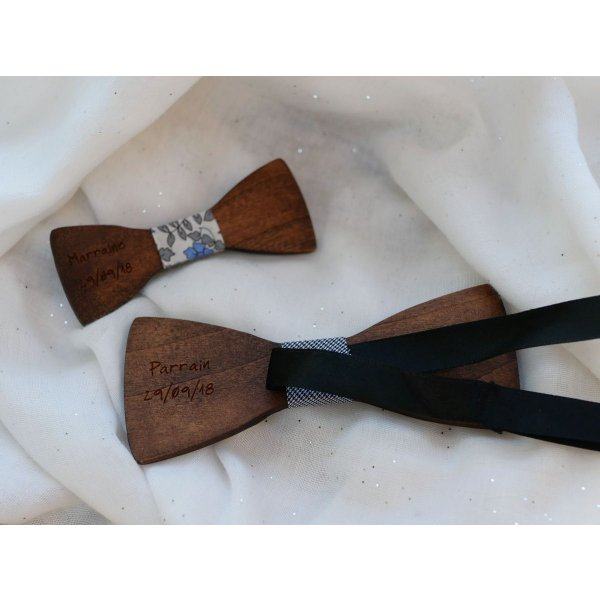 Walnut wood bow tie to personalize made in France