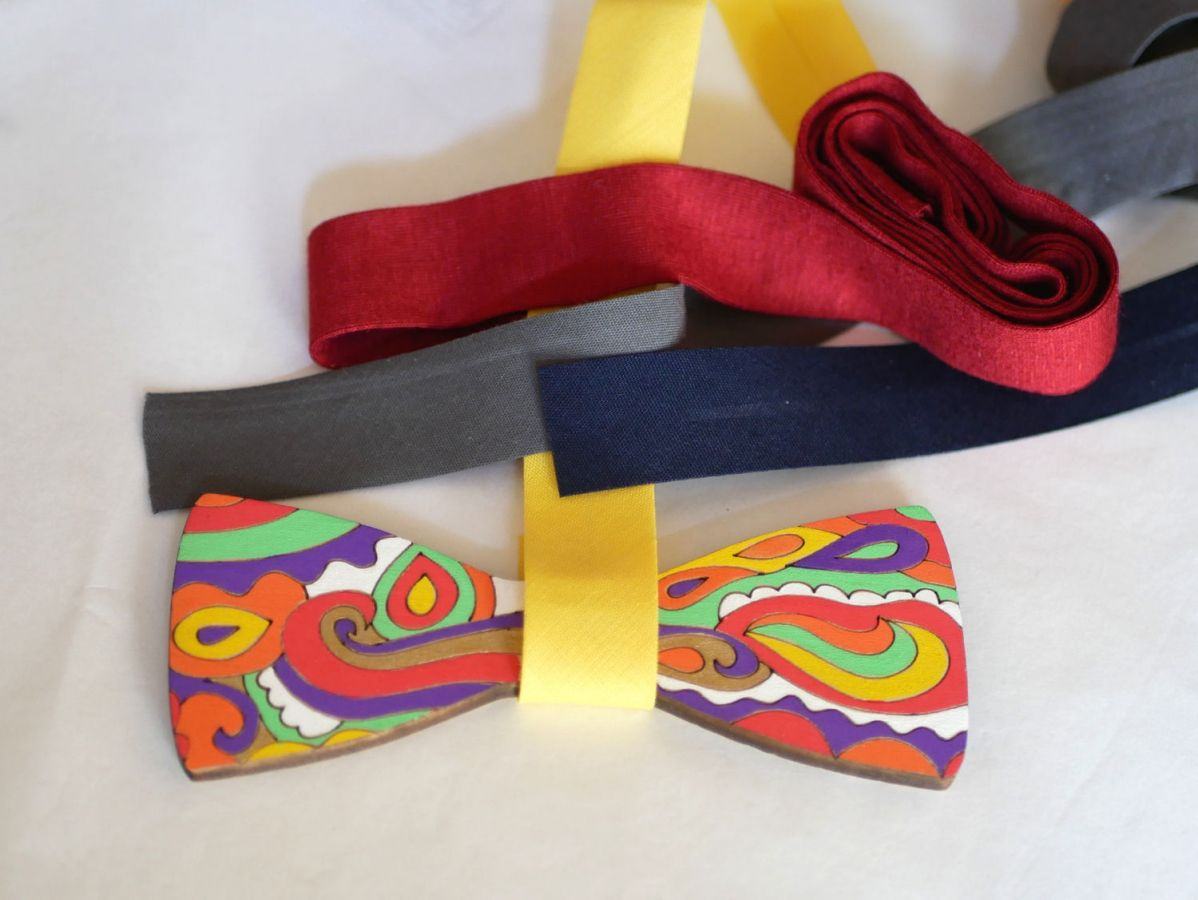 Hippie chic painted wood bow tie