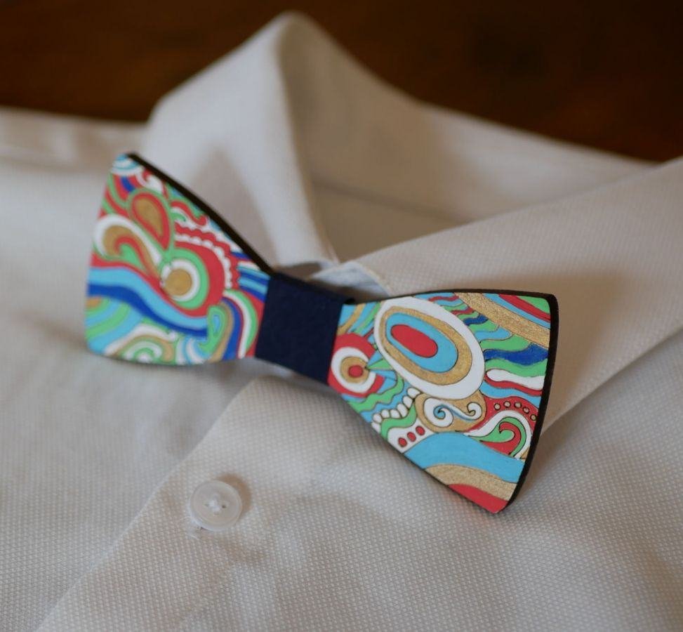 Hippie chic painted wood bow tie unique handmade creation