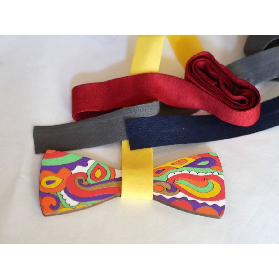 Hippie chic painted wood bow tie