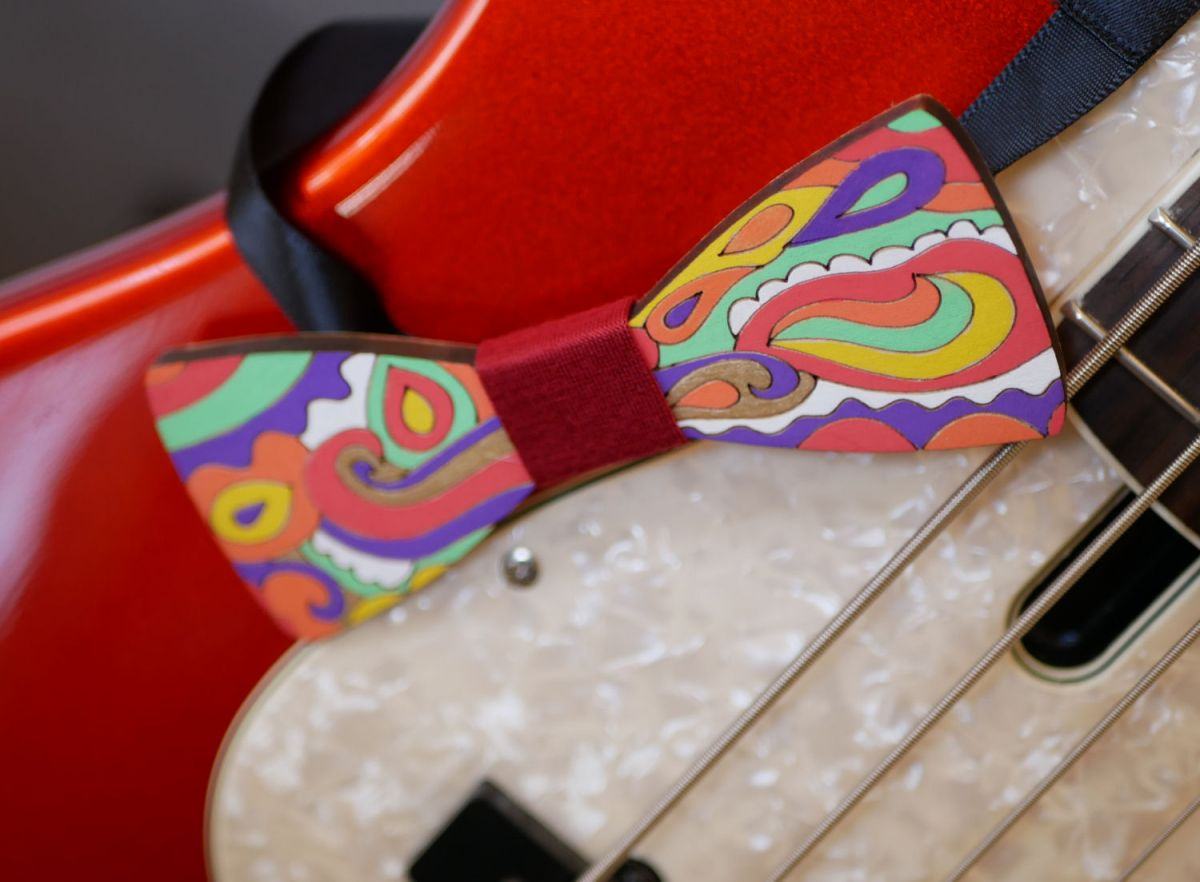 Hippie chic painted wood bow tie