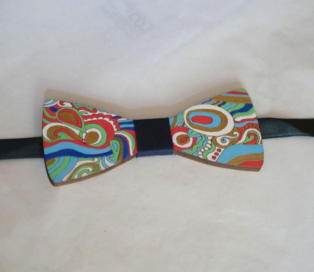 Hippie chic painted wood bow tie unique handmade creation