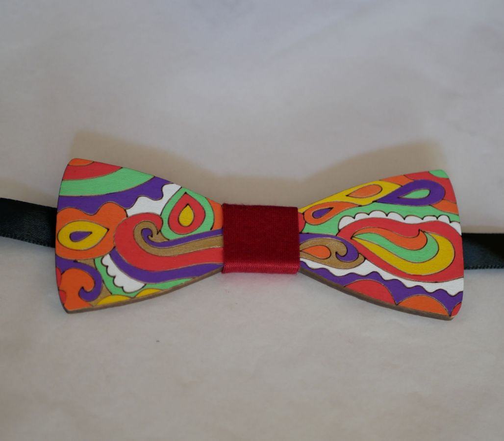 Hippie chic painted wood bow tie