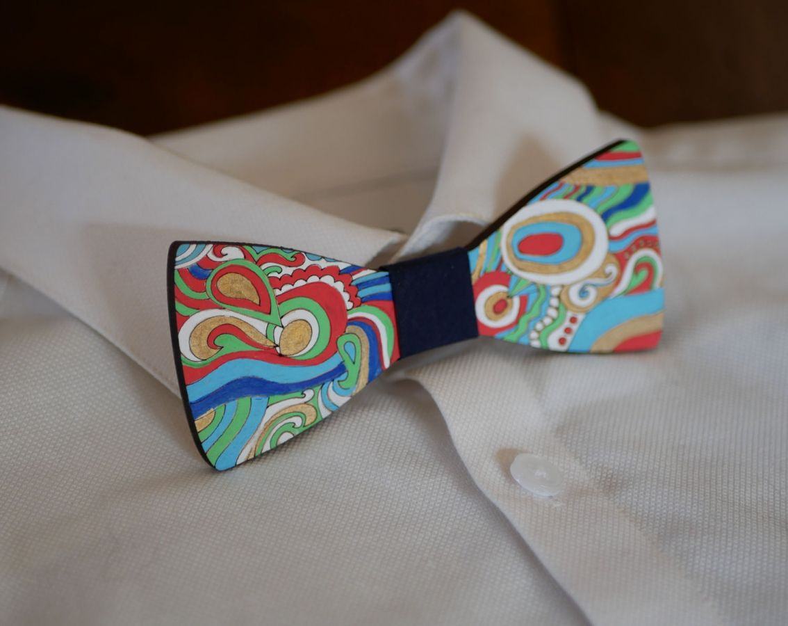 Hippie chic painted wood bow tie unique handmade creation