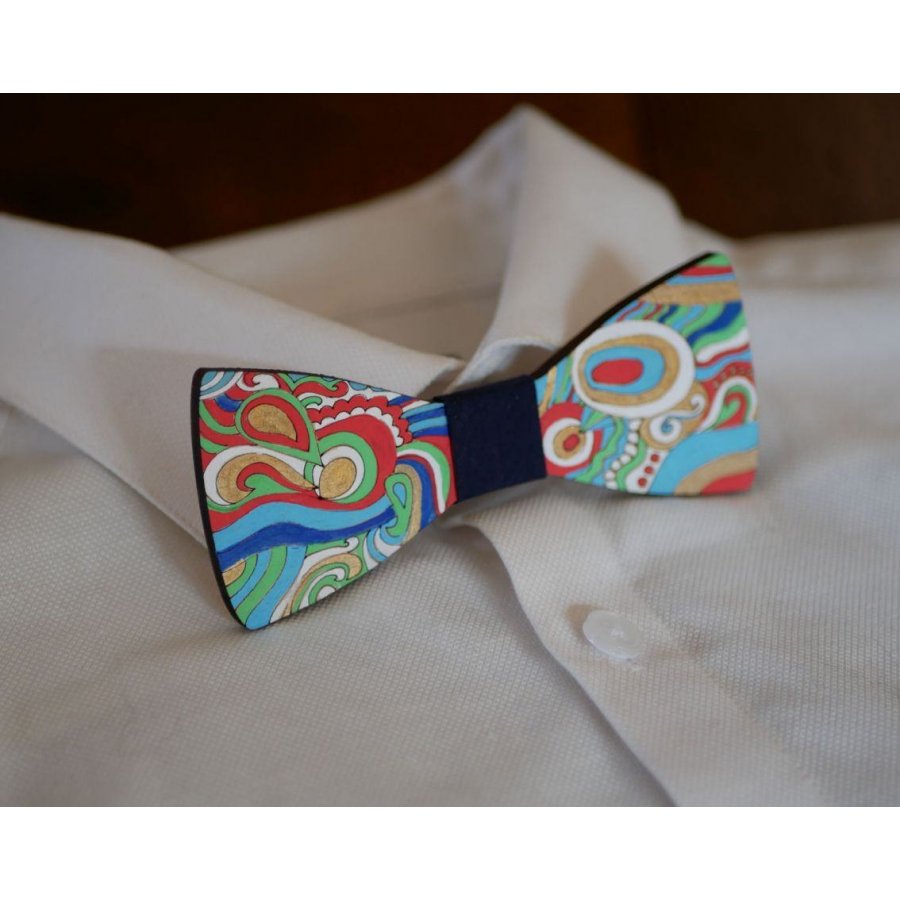 Hippie chic painted wood bow tie unique handmade creation