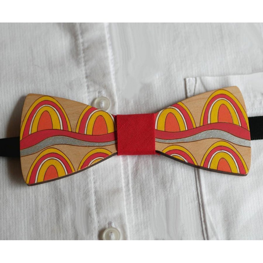 Painted wooden bow tie Seventies style unique handmade creation