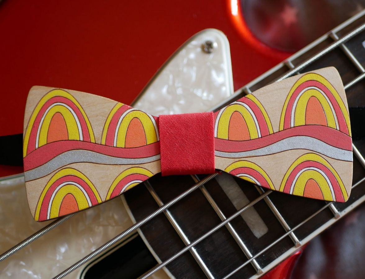 Painted wooden bow tie Seventies style unique handmade creation