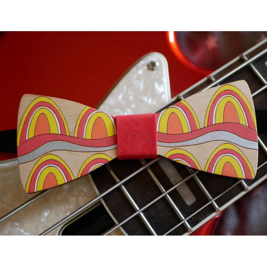 Painted wooden bow tie Seventies style unique handmade creation