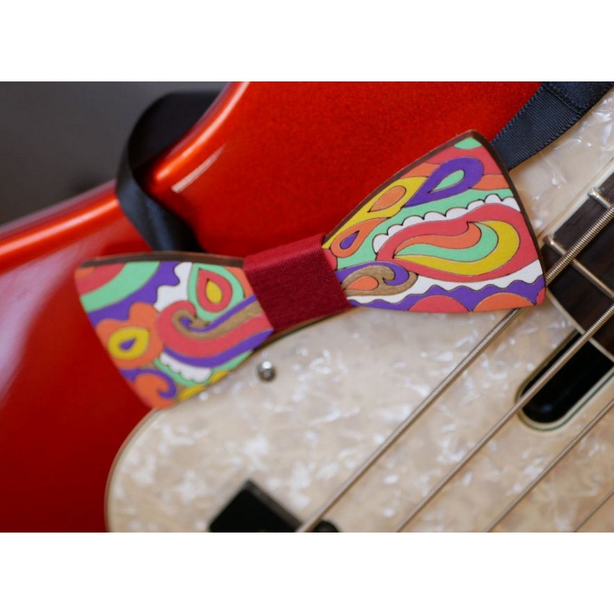 Hippie chic painted wood bow tie