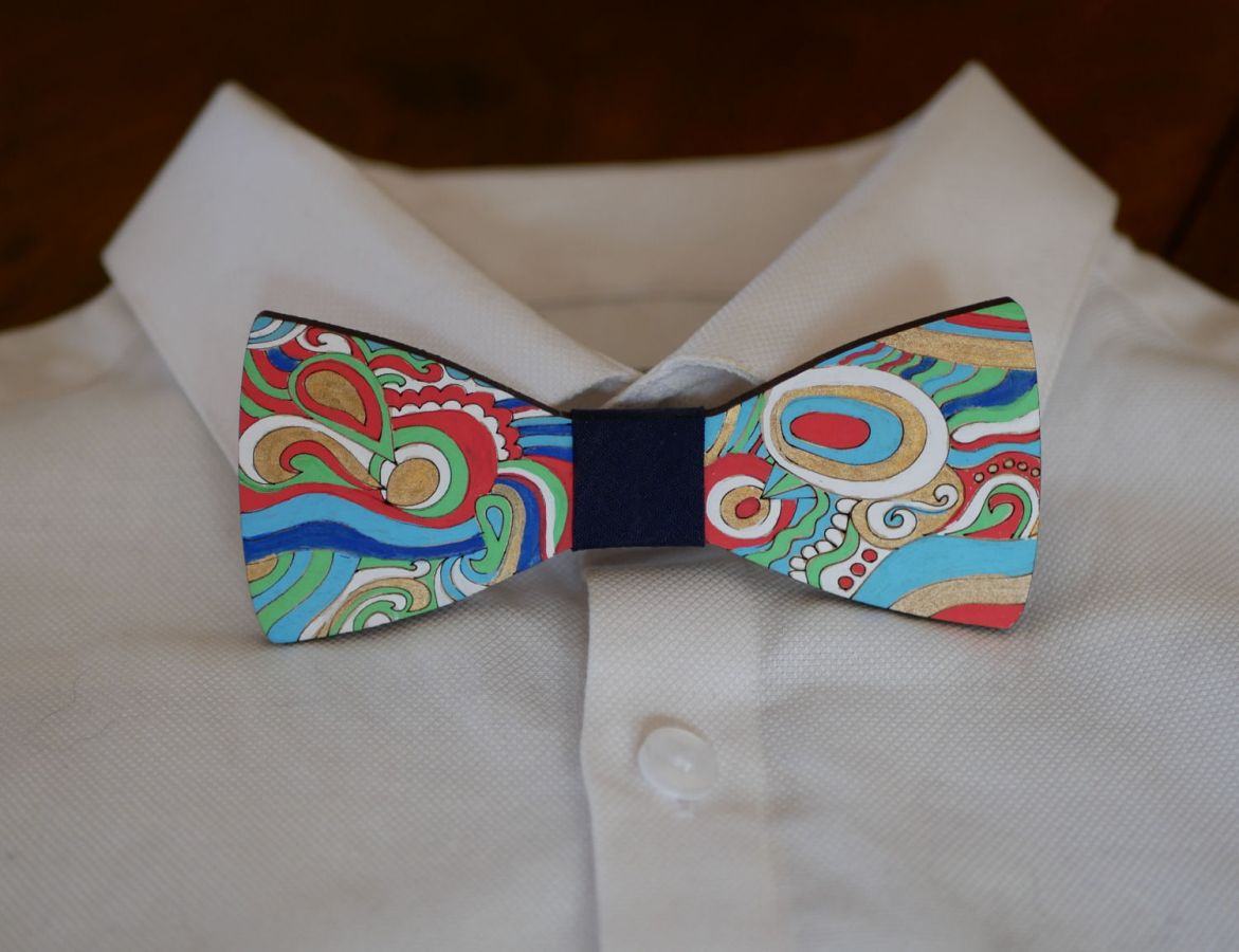 Hippie chic painted wood bow tie unique handmade creation