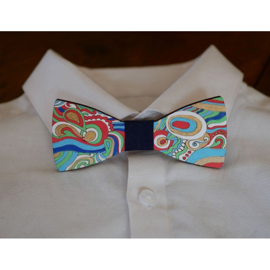 Hippie chic painted wood bow tie unique handmade creation