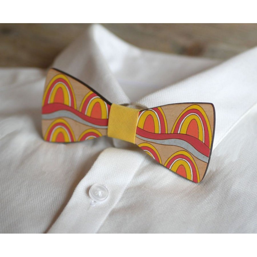 Painted wooden bow tie Seventies style unique handmade creation