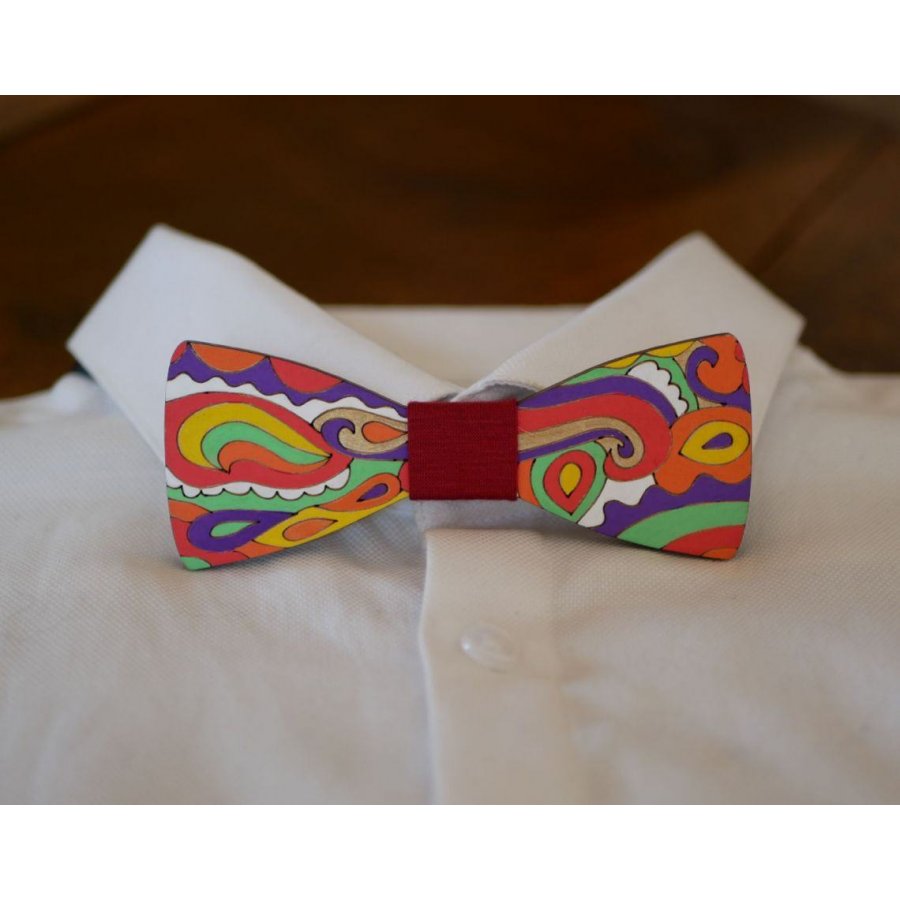 Hippie chic painted wood bow tie