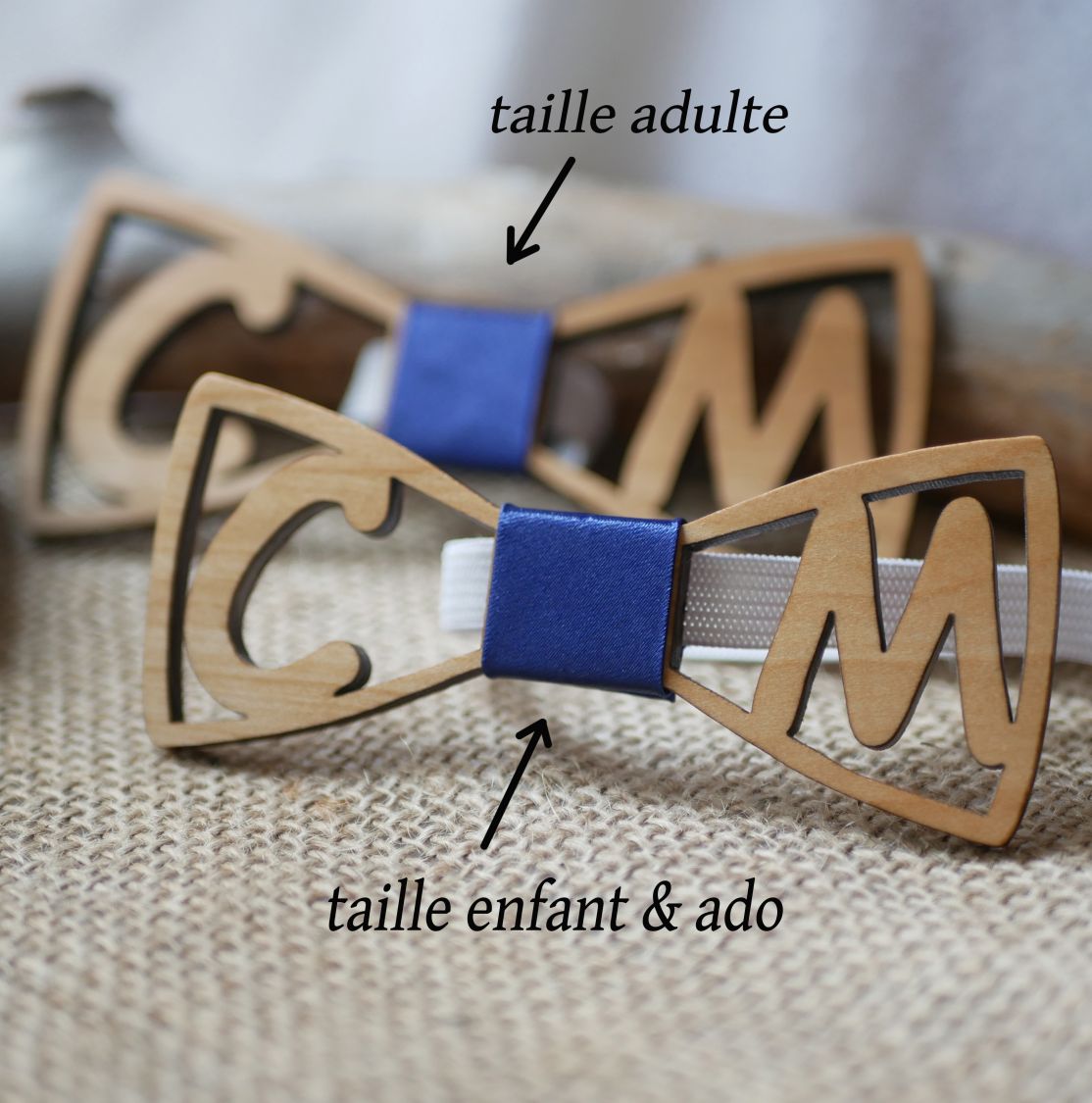 Wooden bow tie personalized with 2 initials for children