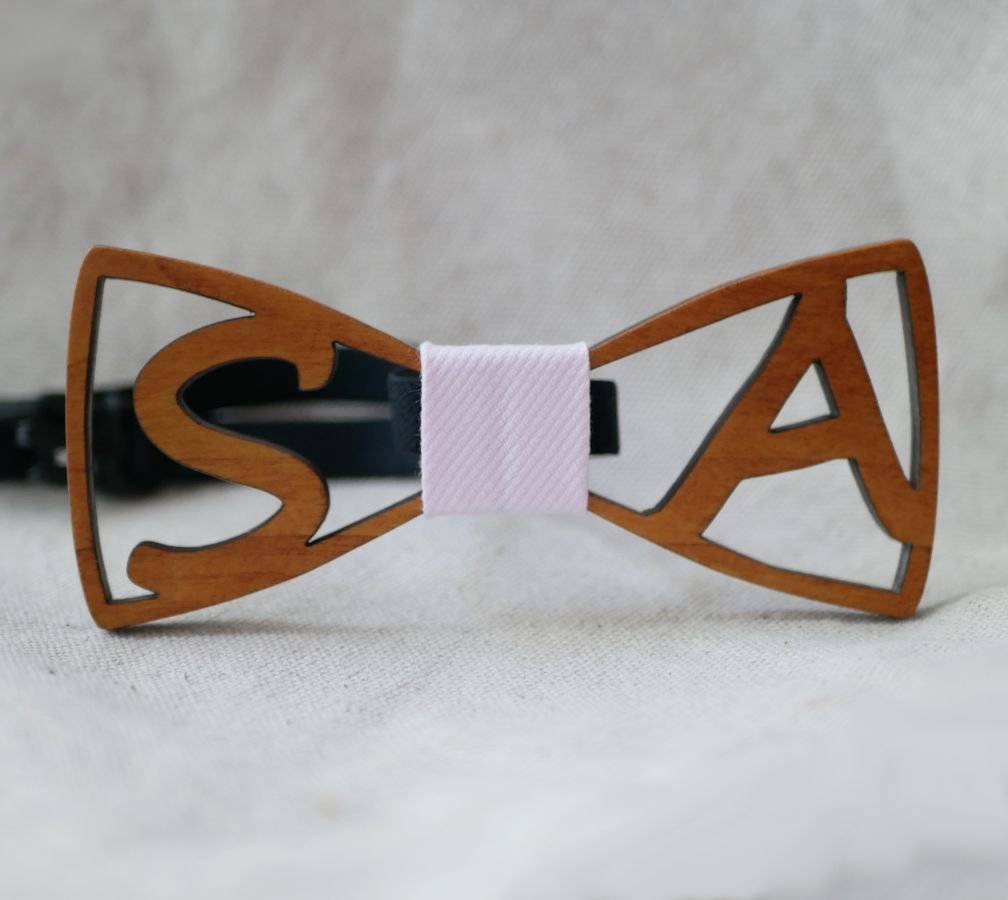 Wooden bow tie personalized with 2 initials