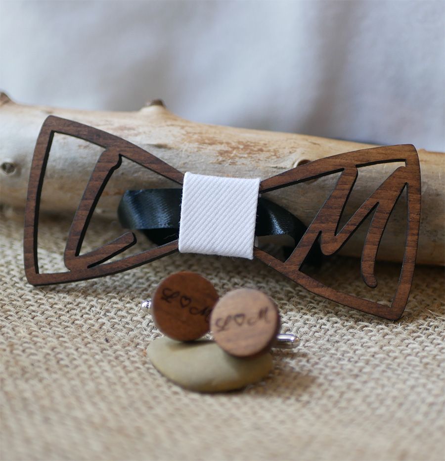 Wooden bow tie personalized with 2 initials