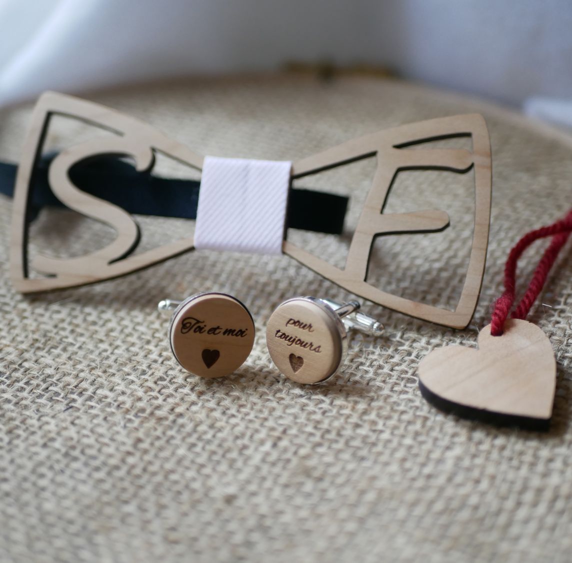 Wooden bow tie personalized with 2 initials