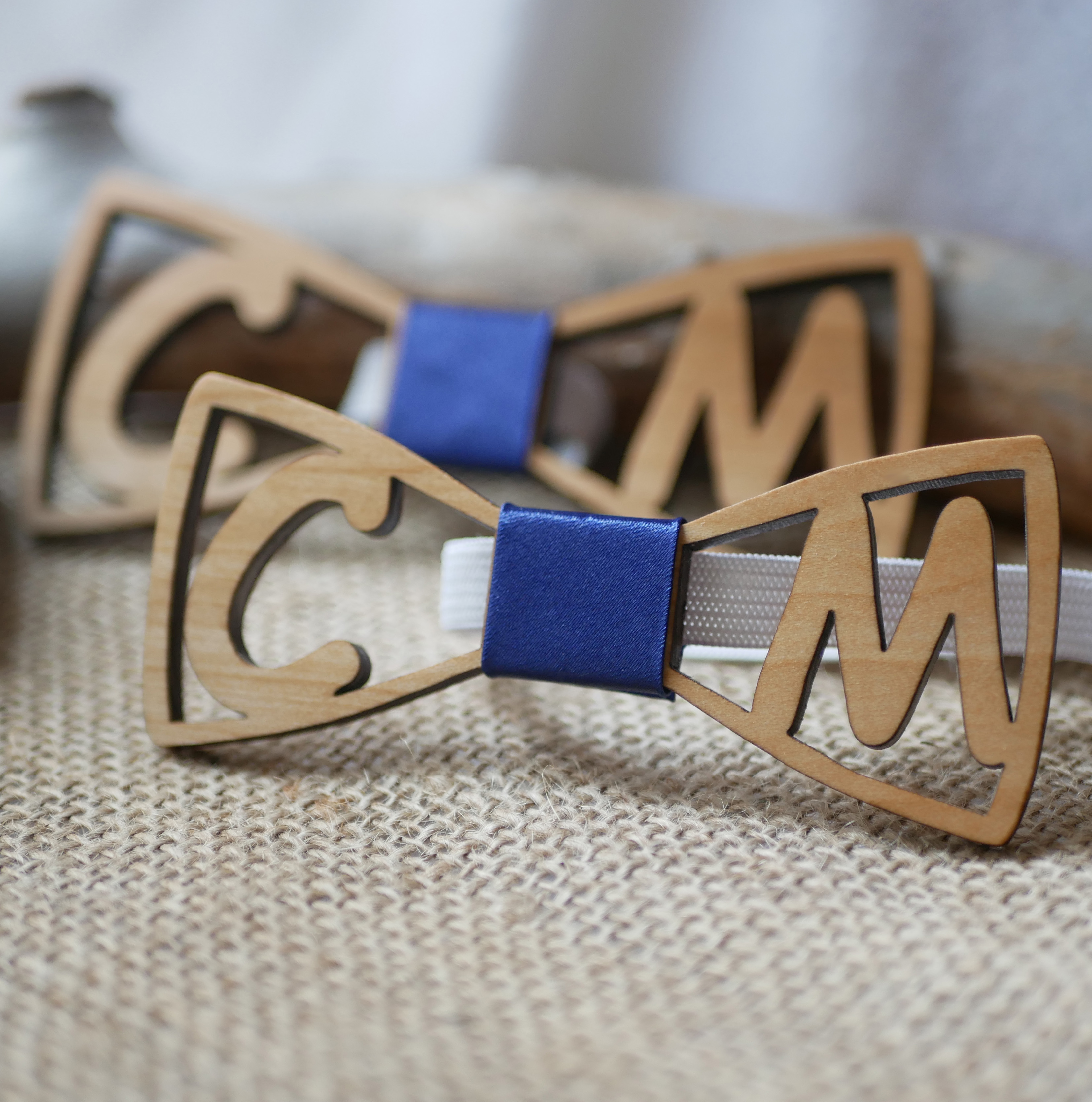 Wooden bow tie personalized with 2 initials for children