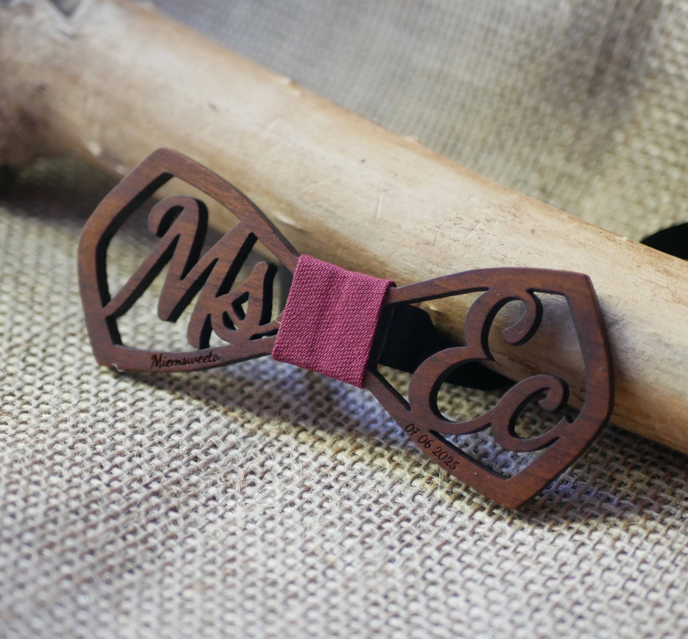 Le Rabl&eacute; wooden bow tie personalized double initials