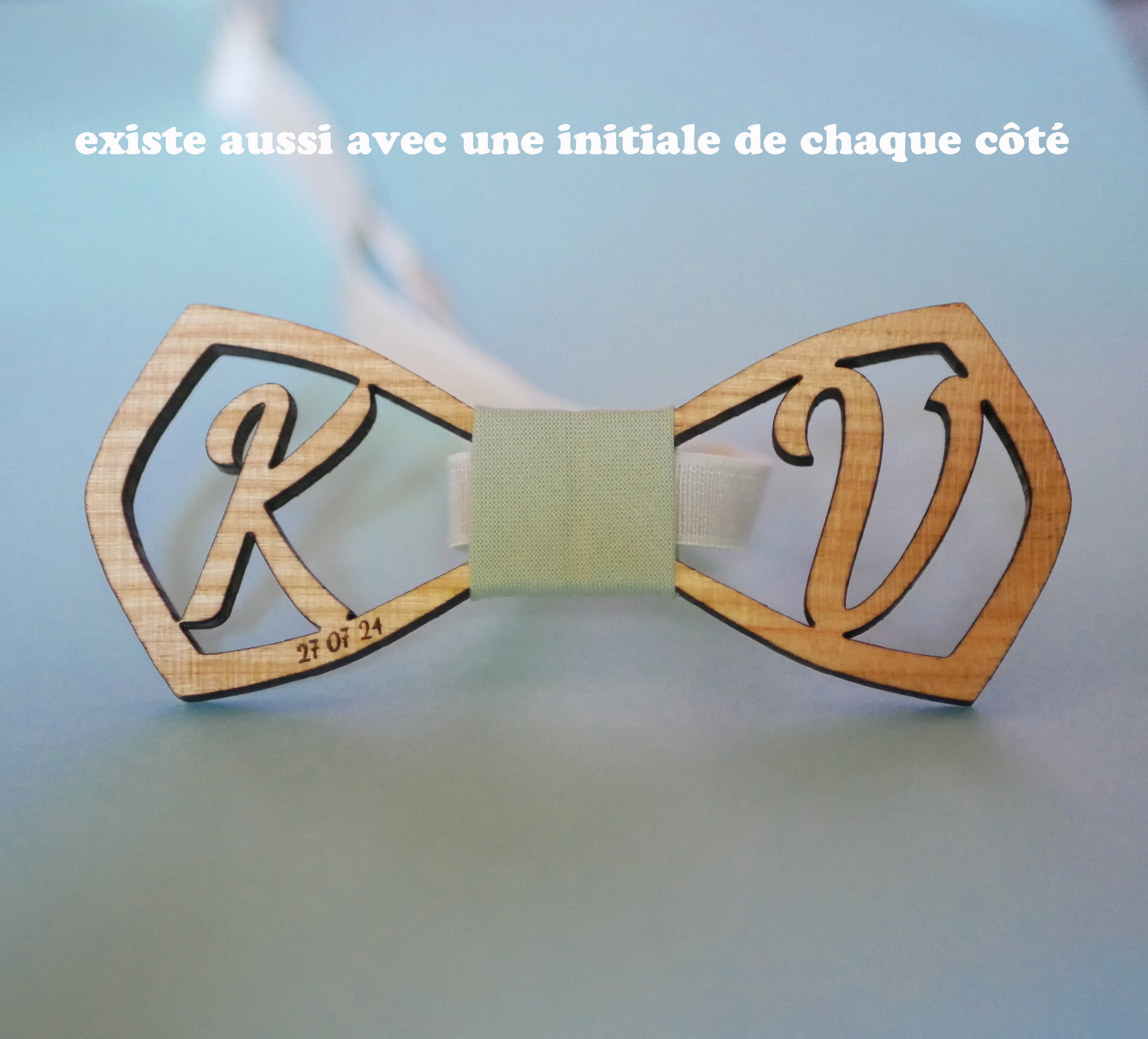 Le Rabl&eacute; wooden bow tie personalized double initials