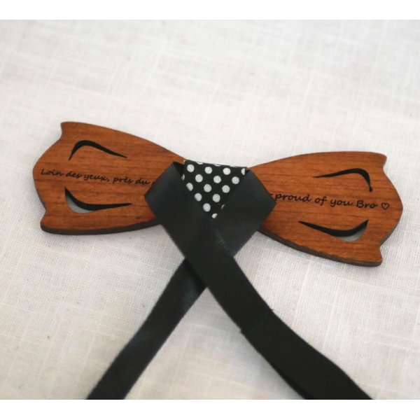 Trompe l'oeil wooden ribbon bow tie to personalize