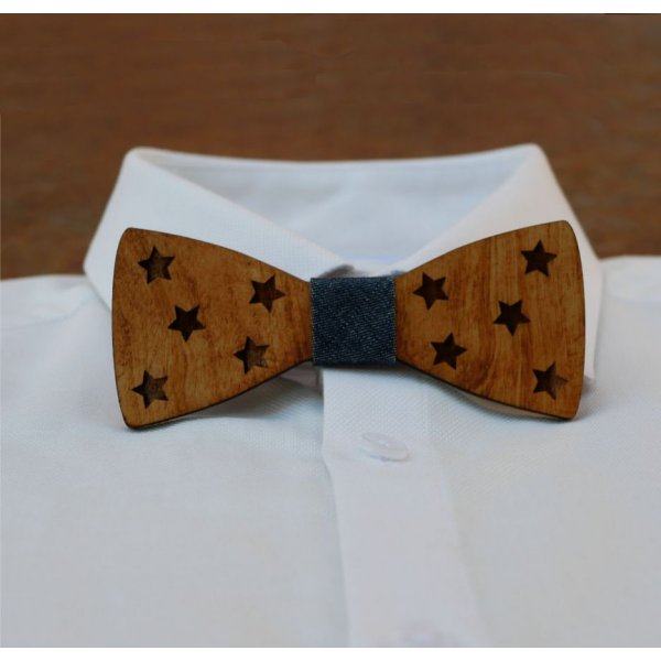 Wooden bow tie with stars to personalize made in France
