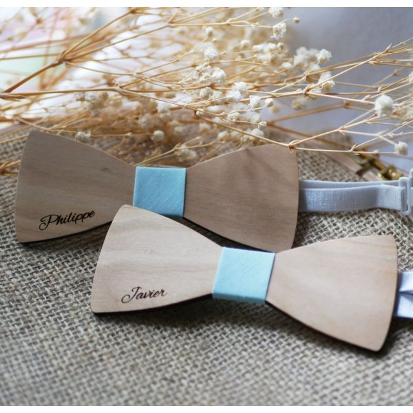 Bow tie with straight edges in natural French wood to be personalized by engraving made in France