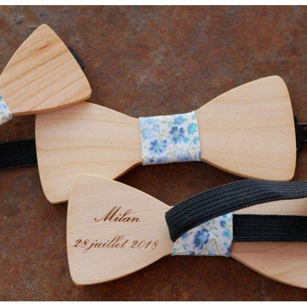 Child bow tie in light wood to personalize made in France
