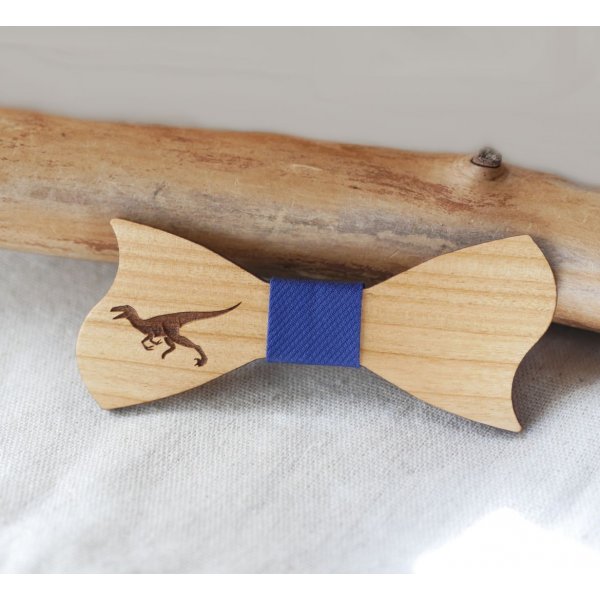 Asymmetrical cherry wood bow tie for children to personalize