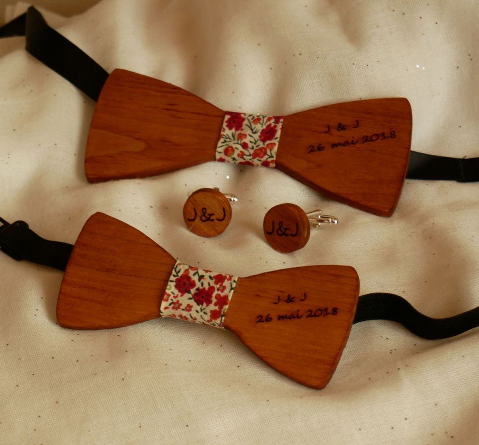 Cherry wood bow tie for children to personalize made in France