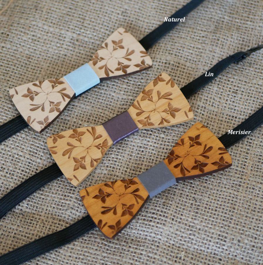 Wooden bow tie for children engraved with flowers to be personalized with the men's model