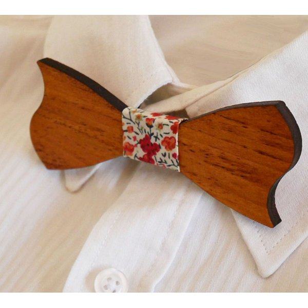 Asymmetrical cherry wood bow tie for children to personalize