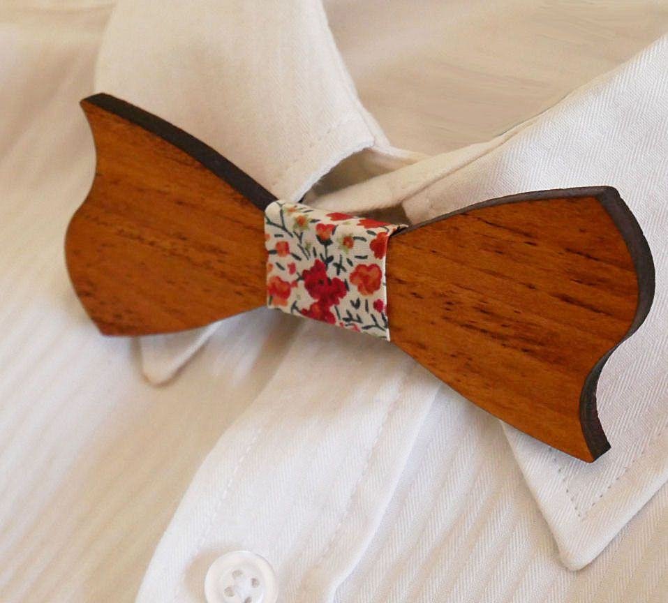 Asymmetrical cherry wood bow tie for children to personalize