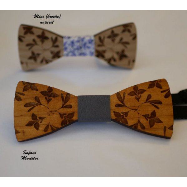 Wooden bow tie for children engraved with flowers to be personalized with the men's model