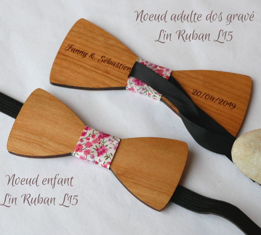 Child bow tie in light wood to personalize made in France