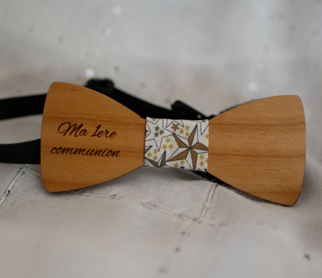 Child bow tie in light wood to personalize made in France